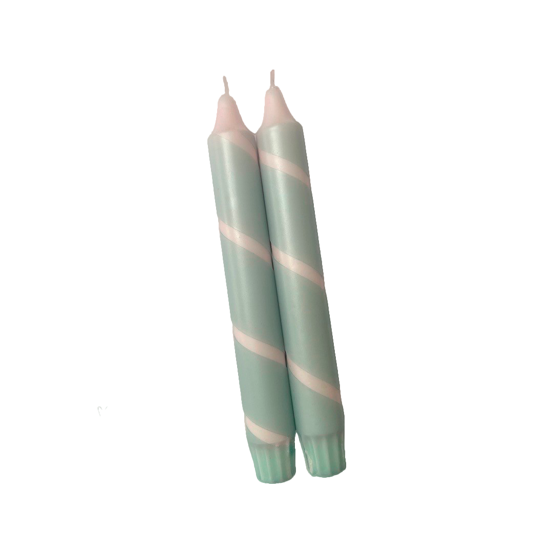 Håndyppede stearinlys i striber, blå - 4 stk.